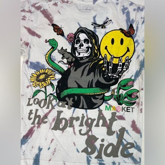 Chinatown Market Smiley Grim Reaper Graphic Men Small White Tie Dye Short Sleeve - Picture 2 of 6